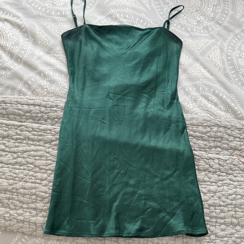 Beginning Boutique Forest Green Satin Dress